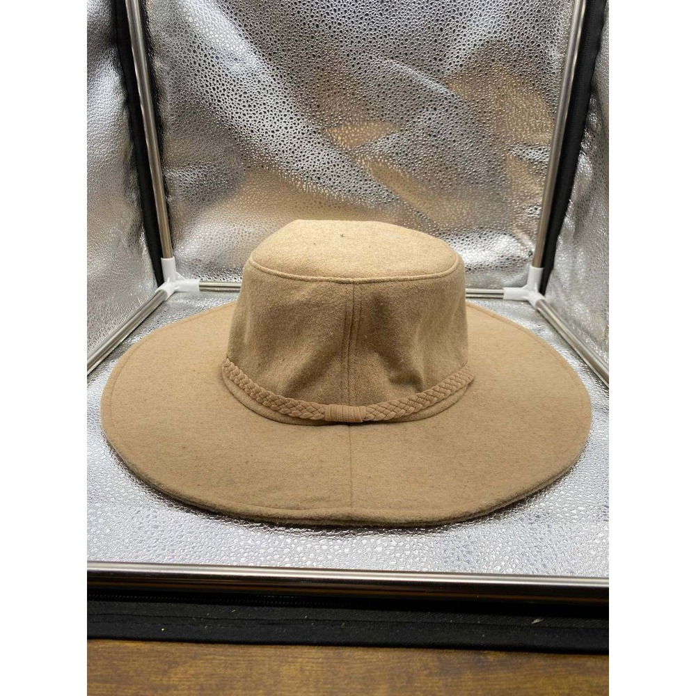 ASN Wide Brim Sun Hat Womens‎ OS Tan Wool Blend Braided Trim Floppy Fedora